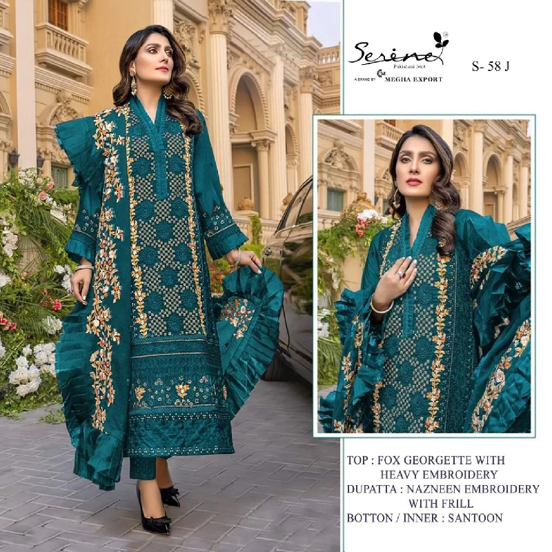 Soft Wearables S 58 J Fox Georgette Straight Cut Pakistani Suit with Frill Dupatta