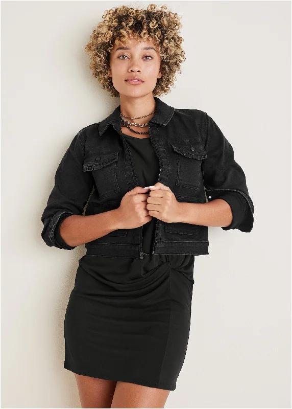 Timeless Outfits Denim Cargo Jacket - Black Wash