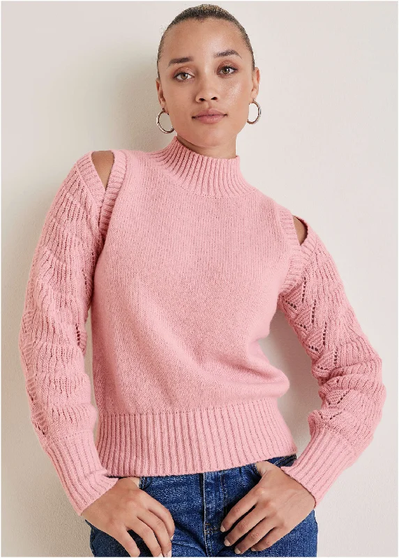 Everyday Style Cold Shoulder Sweater - Bleached Mauve