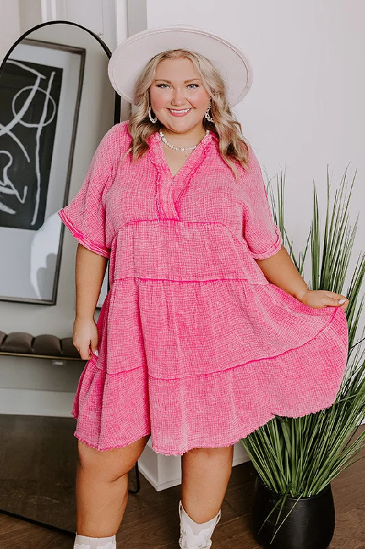 Light Layers Across The World Mineral Wash Mini Dress In Pink Curves