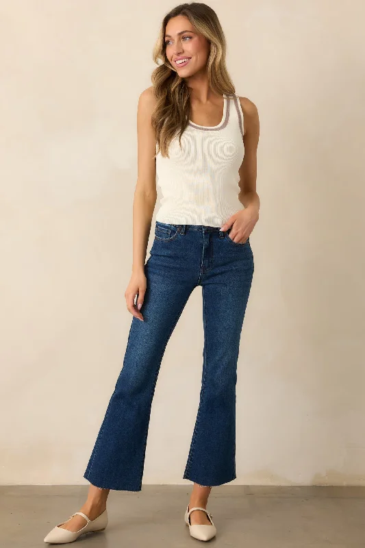 Comfortable Dresses Back And Forth Dark Wash Cropped Flare Jeans