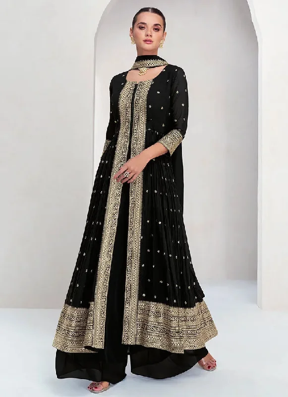 Smart Comfort Wear Elegant  Black Embroidery Traditional Palazzo Suit