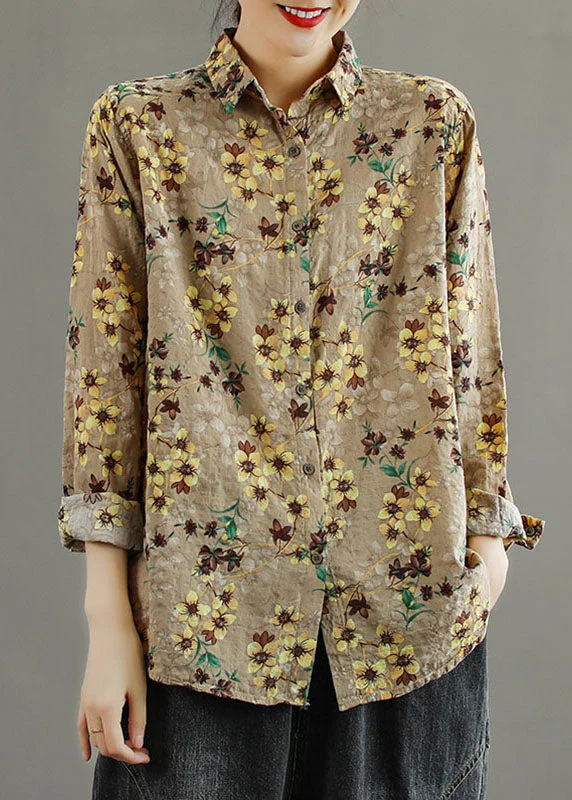 Relaxed Jackets Boutique Yellow PeterPan Collar Button Print Fall Top Long sleeve