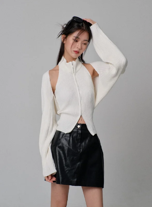 Modern Chic Front Zipper Knit Tank Top And Bolero Set IJ310