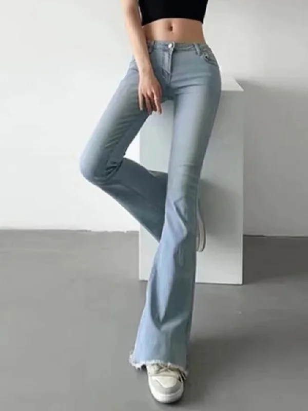 Weekend Comfort Washed Low Waist Stretchy Mopping Flare Jeans
