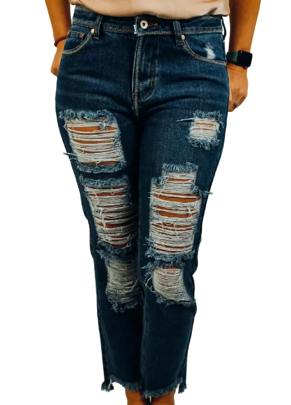 Elegant Casuals Distressed Boyfriend Jean In Blue