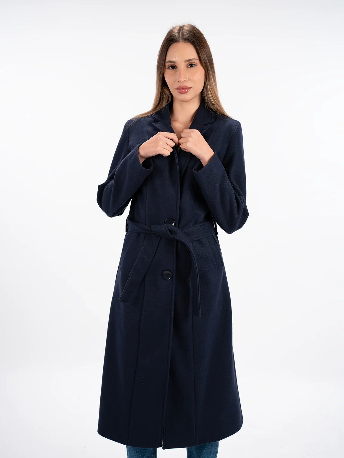 Trendy Comfort Wear Navy Coat With Lapel Collar