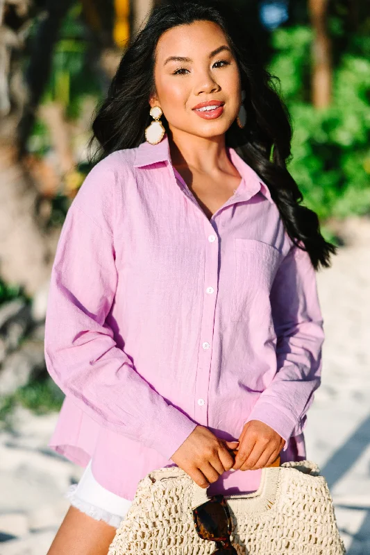 Elegant Casuals Keep You Posted Lilac Purple Button Down Top