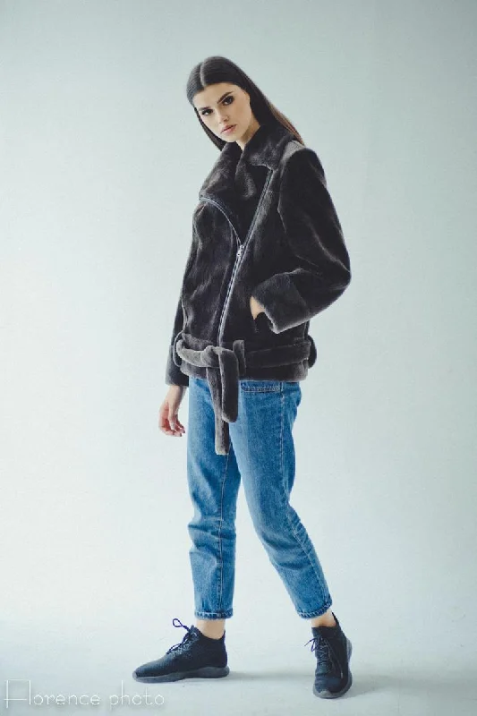 Elegant Casuals Grey Beaver Aviator Jacket