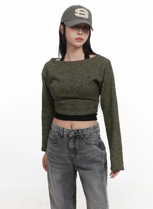 Comfy Layers Off-Shoulder Long Sleeve Crop Top CJ517