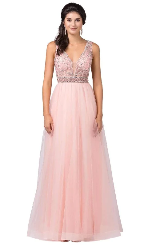 Trendy Comfort Wear Dancing Queen - 2520 Embellished Deep V-neck A-line Gown