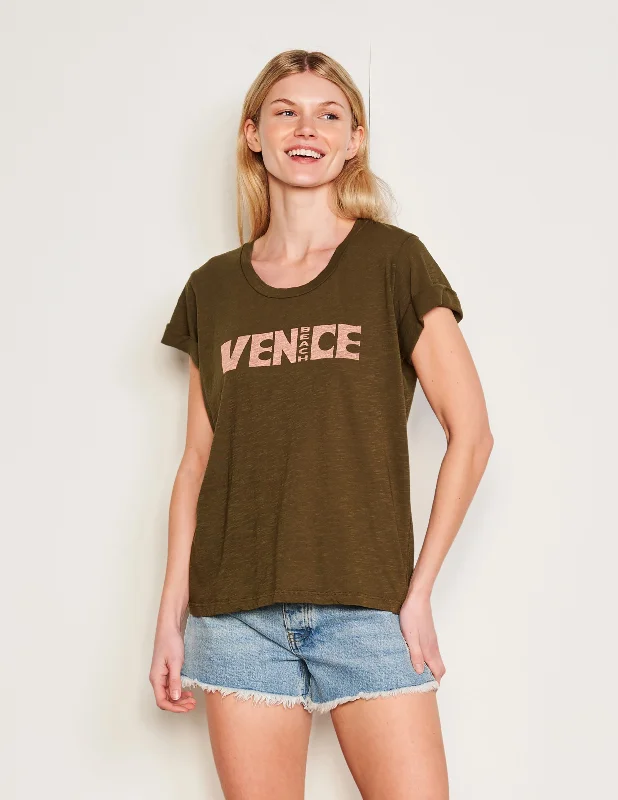 Cozy Footwear Sundry Venice Rolled Sleeve Tee in Olive