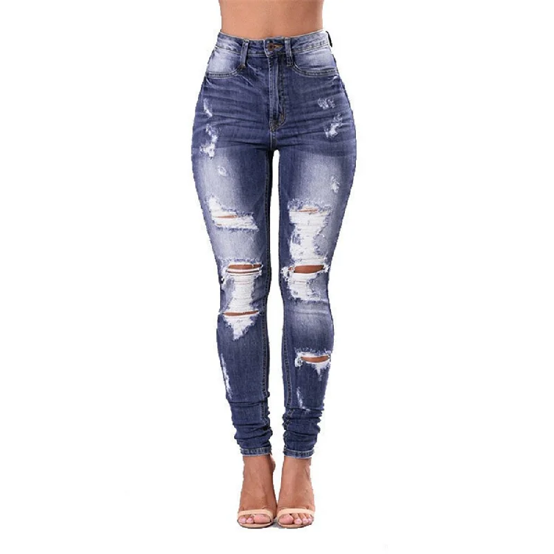Soft Textures High Waist Women Slim Hole Ripped Denim Jeans Casual Stretch Skinny Trousers Jeans Soft Textures High Waist Women Slim Hole Ripped Denim Jeans Casual Stretch Skinny Trousers Jeans
