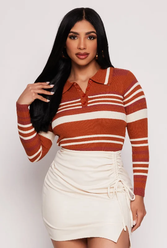 Classic Comfort Ribbed Knit Striped Long Sleeve Top