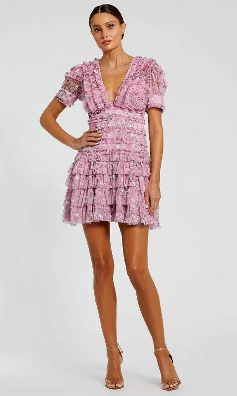 Weekend Comfort Ieena Duggal 8092 - Ruffled Frill Puff Sleeve Cocktail Dress