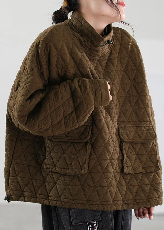 Comfy Chic Wear DIY Brown Pockets Fine Cotton Filled Winter Top