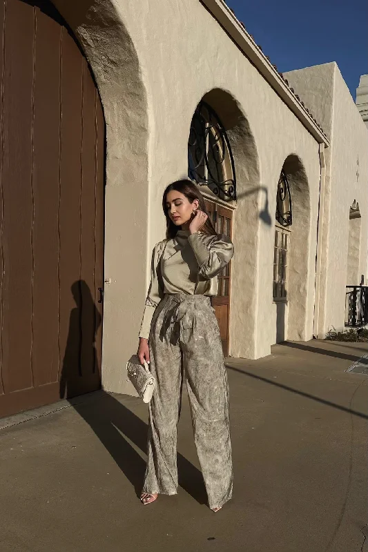 Trendy Dresses Olive Print Tie Trousers