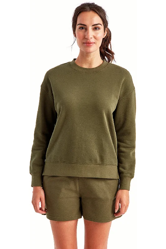 Fashionable Comfort TriDri Womens Billie Side Zip Crewneck Sweatshirt - Olive Green - Closeout