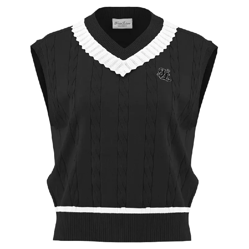 Simple Comfort Fairliar V-neck Frill Knit Golf Vest Black - FW24 Women