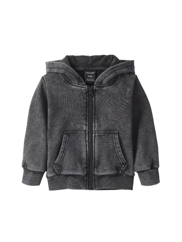 Cozy Outerwear Acid Wash Zip Hoodie - Black