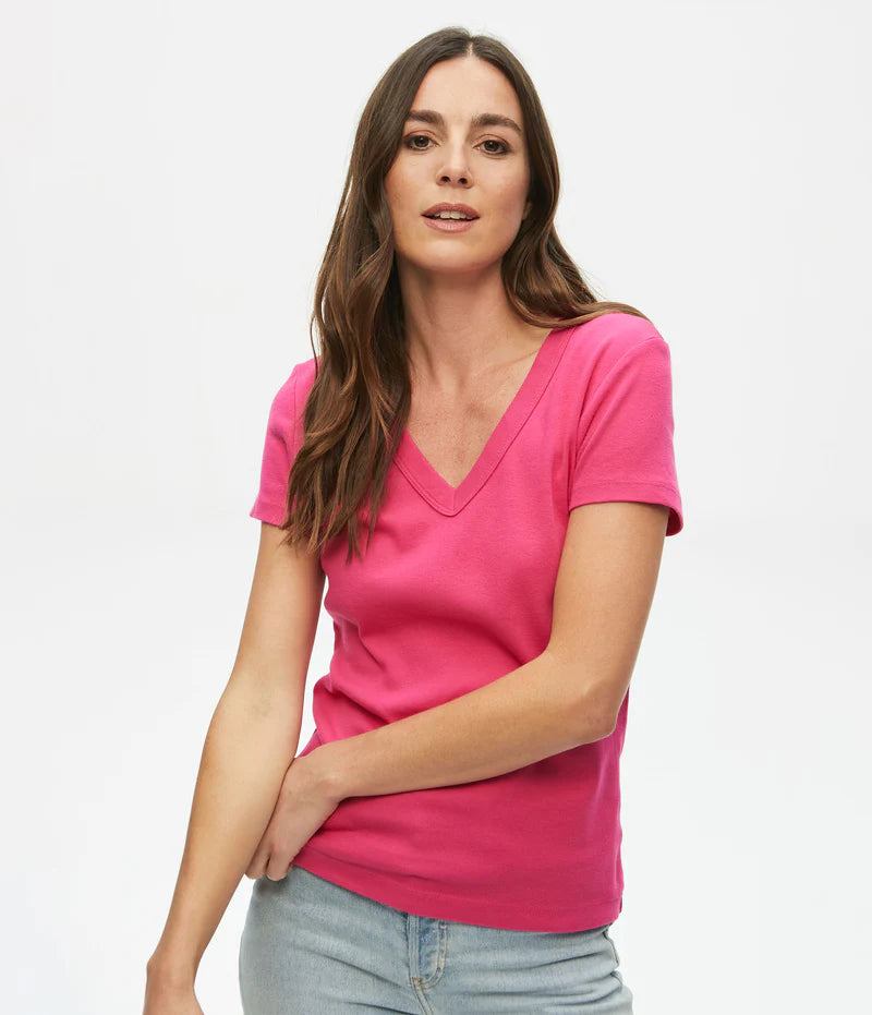 Effortless Looks Michael Stars Hot Pink V-Neck Tee
