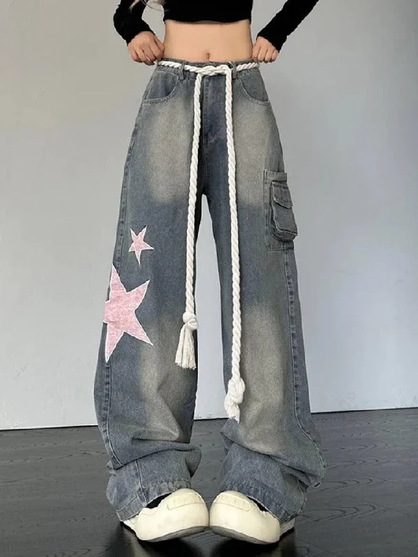 Comfortable Fashion Looks Vintage Star Patch Print Boyfriend Jeans