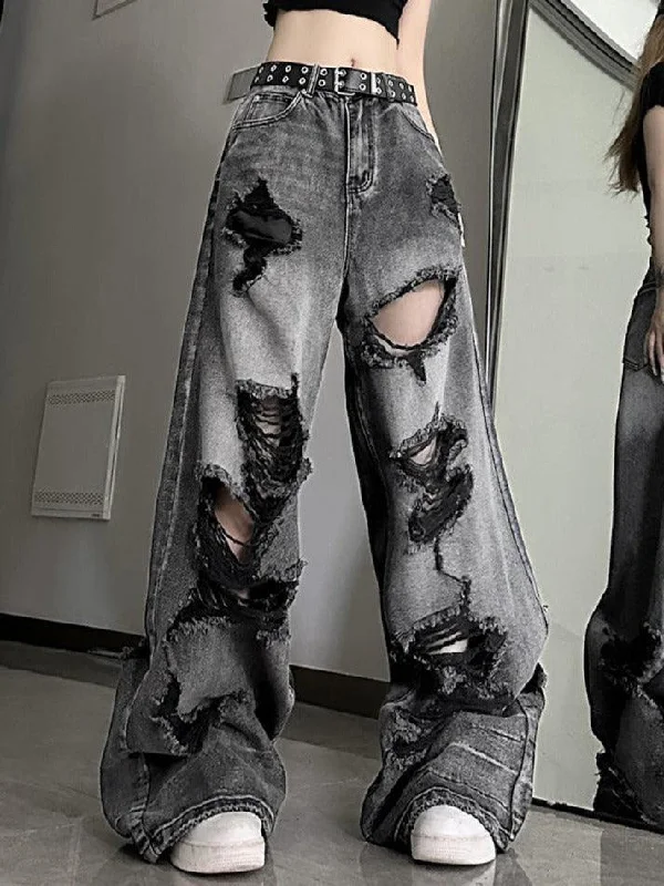 Comfortable Fitwear Washed Black Ripped Boyfriend Jeans