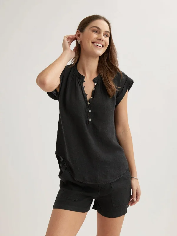 Comfortable Sweaters Cap Sleeve Pullover Top - Black