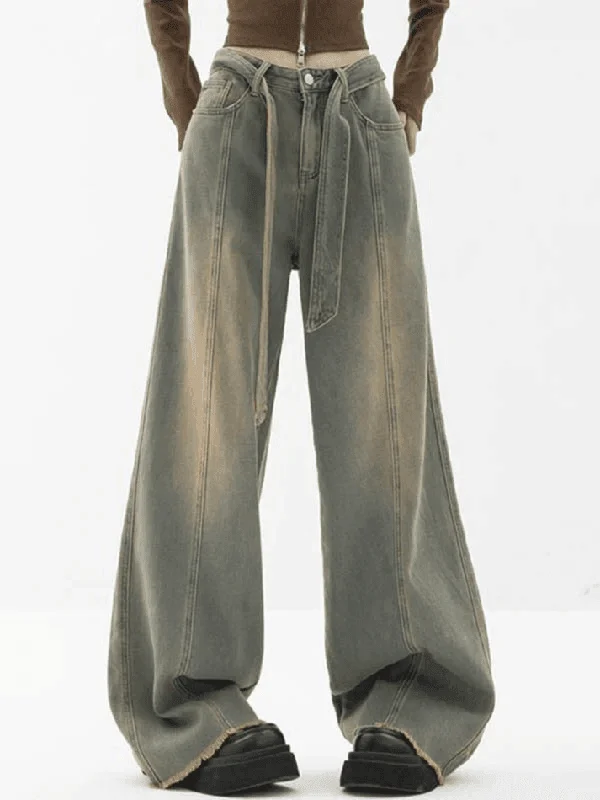 Soft Comfort Tie Strap Seam Detail Boyfriend Jeans