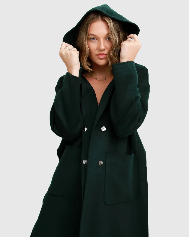 Weekend Comfort Walk This Way Wool Blend Oversized Coat - Dark Green