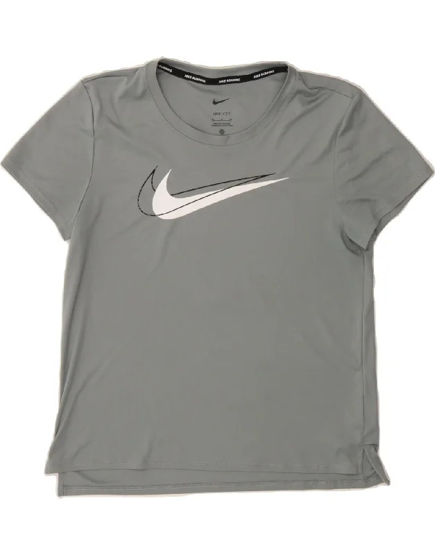 Cozy Outerwear NIKE Womens Dri Fit Graphic T-Shirt Top UK 14 Medium Grey Polyester