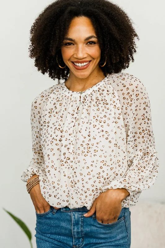 Casual Comfort Just For You Taupe Brown Leopard Blouse