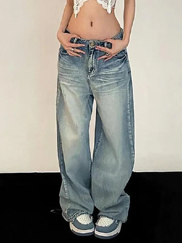 Comfortable Chic Vintage Washed Mopping Loose Boyfriend Jeans