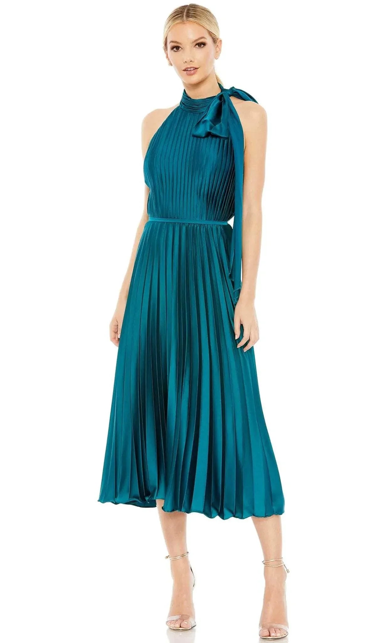 Trendy Layers Ieena Duggal 26909 - Halter Neck Tea-Length Dress