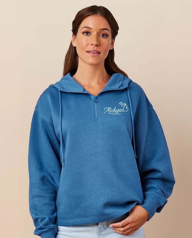 Soft Looks Women's Michigan Boxy Quarter Zip Hoodie