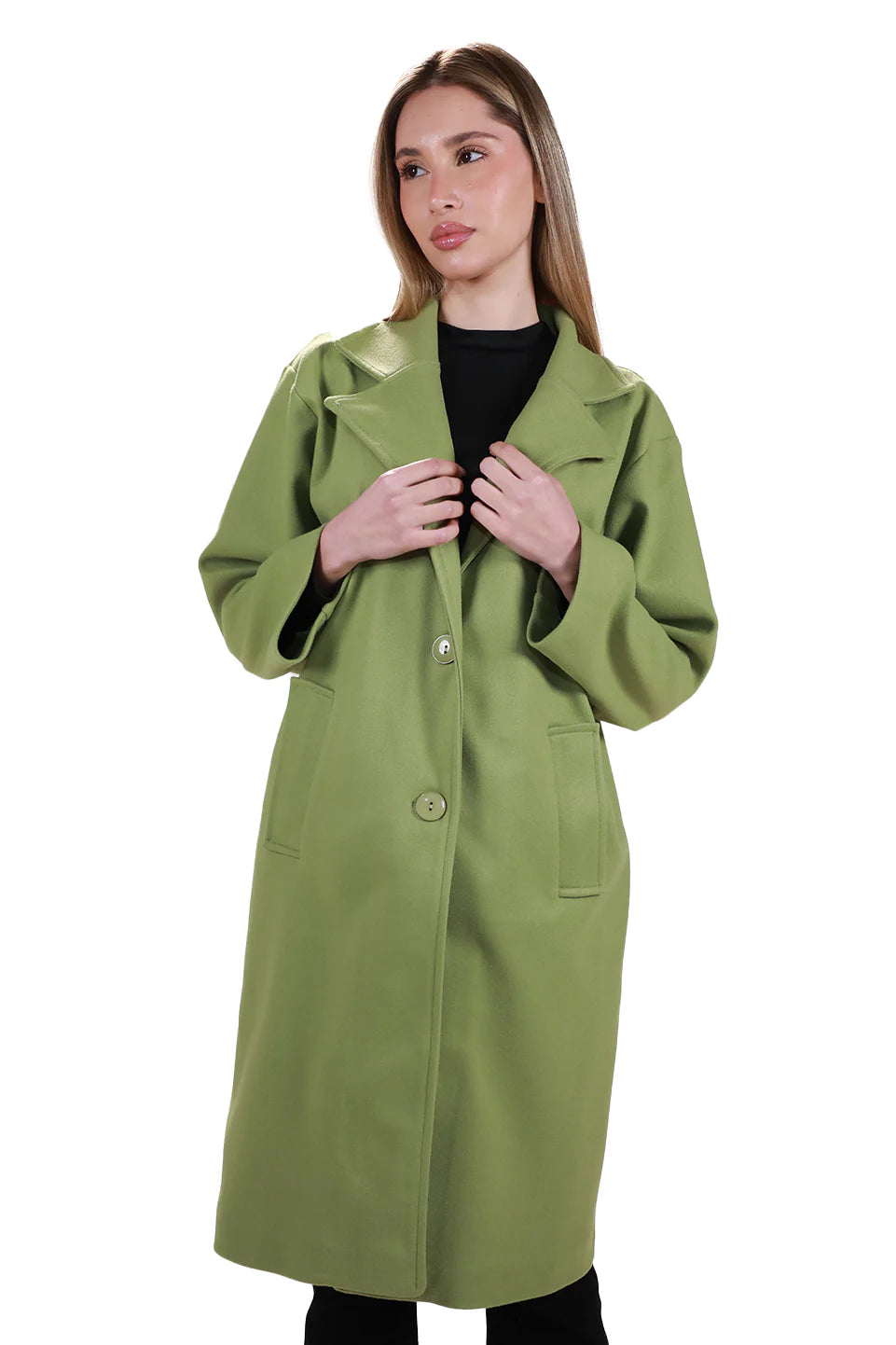 Effortless Looks Green Length Knee Coat