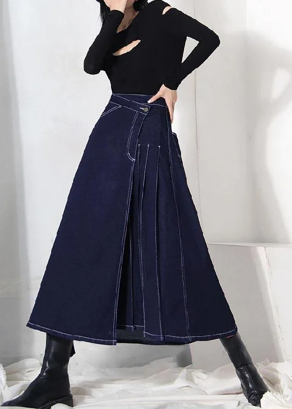Casual Chic Looks Boho denim blue zippered asymmetrical design Summer Skirt