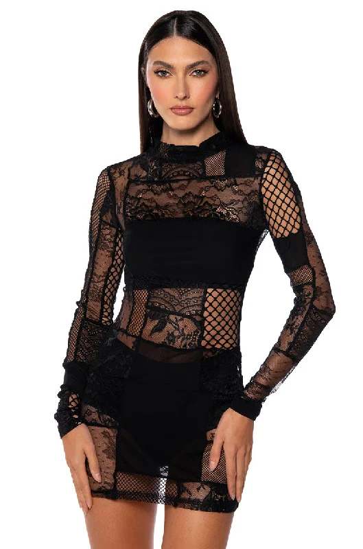 Cozy Footwear GINA MESH PATCHWORK MINI DRESS