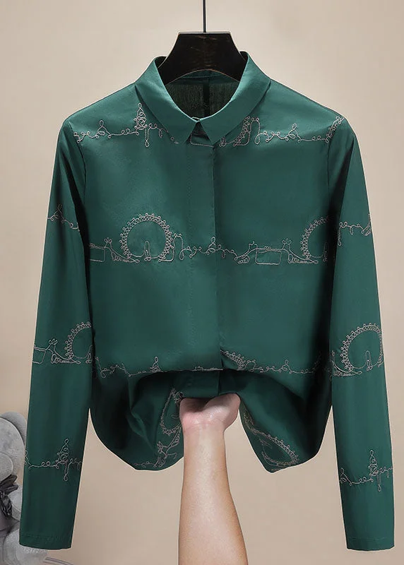Simple Comfort Classy Green Turn-down Collar Embroideried Solid Cotton Shirts Long Sleeve Simple Comfort Classy Green Turn-down Collar Embroideried Solid Cotton Shirts Long Sleeve