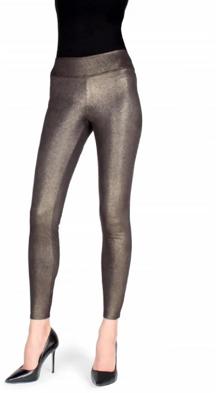 Comfortable Chic Metallic Sheen Shaping Legging In Black-Gold