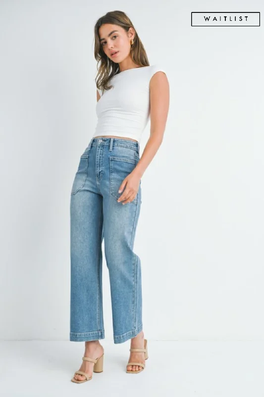 Simple Comfort Waitlist 5/15 ♥ Natasha High Rise Utility Cropped Wide Leg Jeans Medium Wash