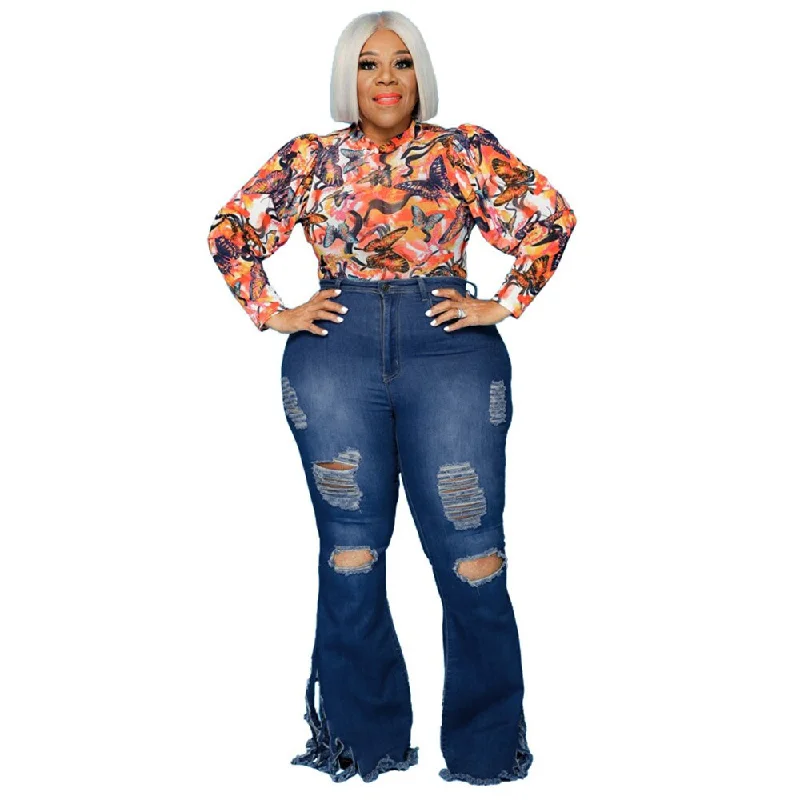 Casual Chic Wear Wmstar  Plus Size Jeans Women  Bodycon Stretch Solid Pockets High Waist Fashion Denim Flared Pants 2022 Wholesale Dropshipping