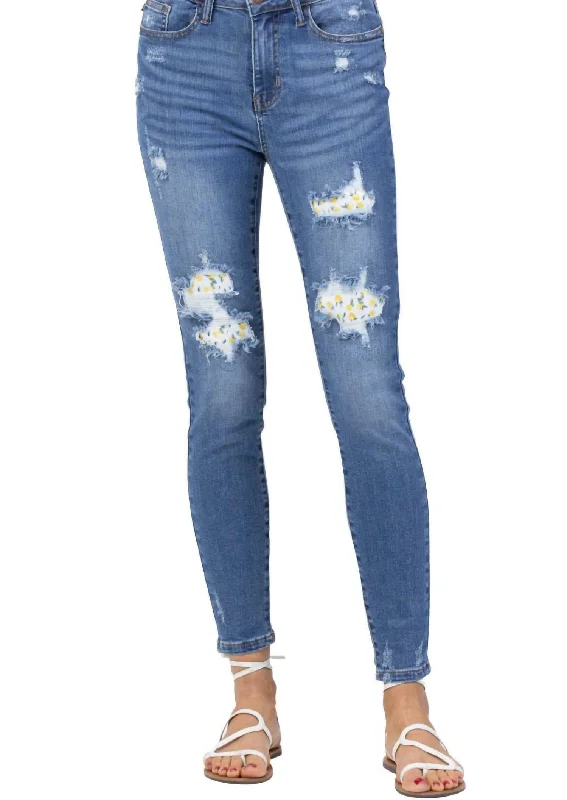 Soft Layers Lemon Patch High Waist Skinny Jean In Medium Blue