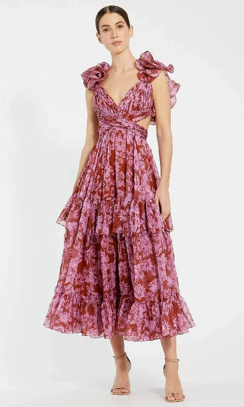 Soft Layers Ieena Duggal 68644 - Tiered Skirt Ruffle Sleeve Prom Gown