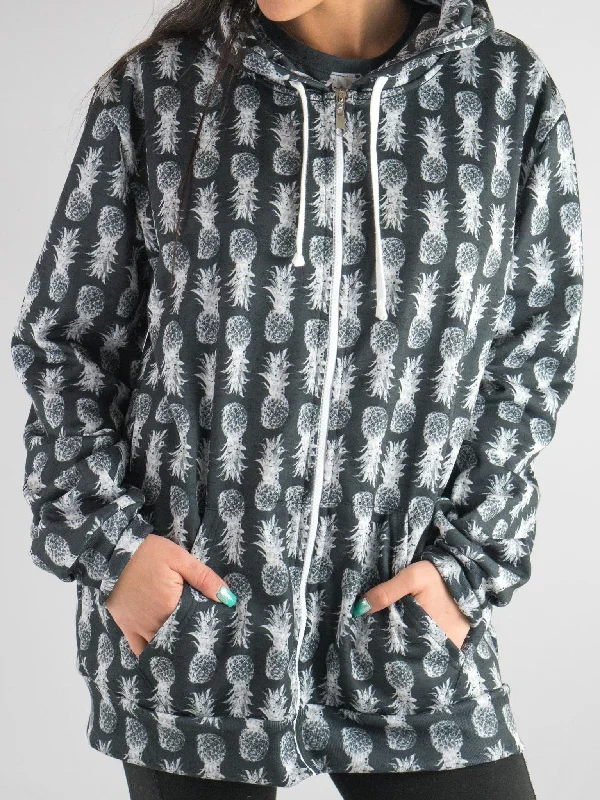 Soft Feel Black and White Pineapple Unisex Zip Hoodie