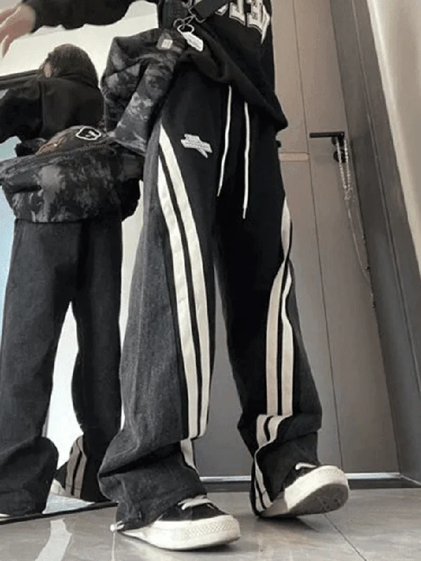 Cozy Fit Wear Patchwork Striped Baggy Boyfriend Jeans