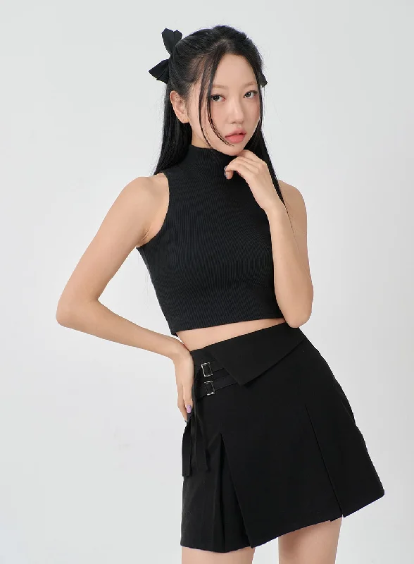 Comfortable Sweaters Sleeveless Cropped Turtleneck Knit Tank Top BD23