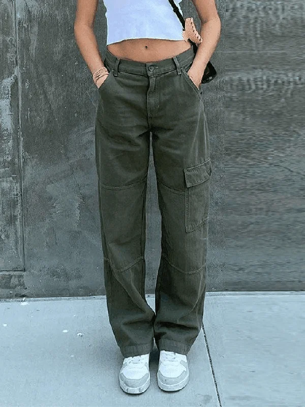 Cozy Shirts Pocket Patched Straight Cargo Jeans