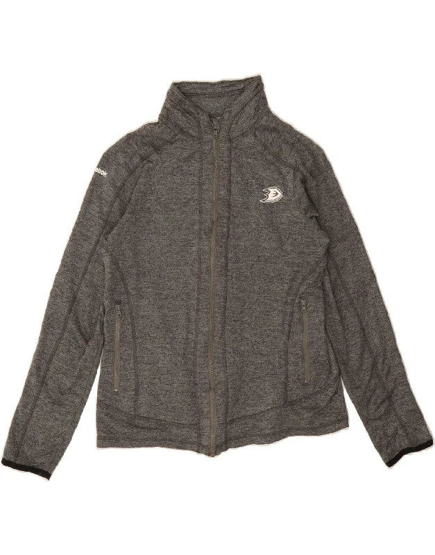Relaxed Tops REEBOK Womens Graphic Tracksuit Top Jacket UK 14 Large Grey Flecked
