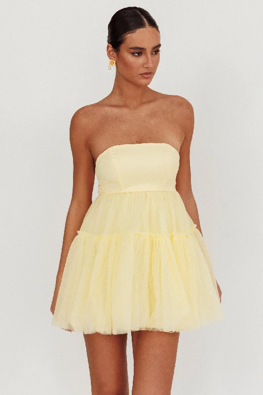 Versatile Style Dreamscape Strapless Tulle Mini Dress Lemon